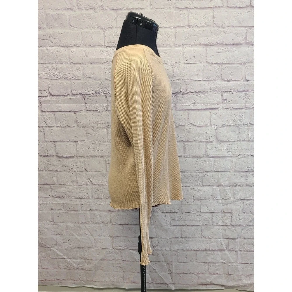 Free People We The Free Tan Waffle Knit Lettuce Hem Long‎ Sleeve Top XL